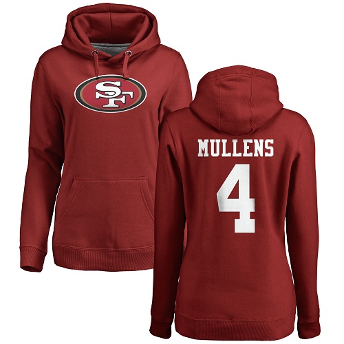 San Francisco 49ers Red Women Nick Mullens Name and Number Logo 4 Pullover NFL Hoodie Sweatshirts